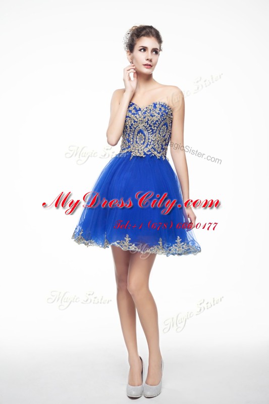 Nice Sleeveless Mini Length Beading and Embroidery Side Zipper Dress for Prom with Royal Blue