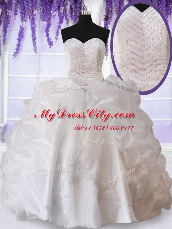 Dramatic Sweetheart Sleeveless Organza Quinceanera Dress Beading and Appliques and Pick Ups Lace Up