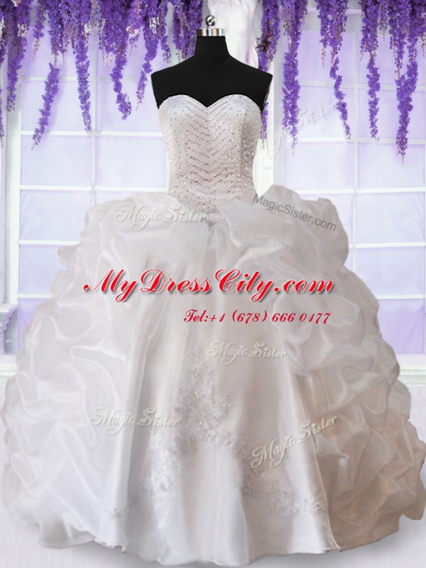 Dramatic Sweetheart Sleeveless Organza Quinceanera Dress Beading and Appliques and Pick Ups Lace Up