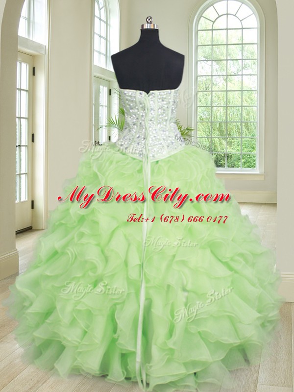 Customized Yellow Green Sleeveless Organza Lace Up Quinceanera Gowns for Military Ball and Sweet 16 and Quinceanera