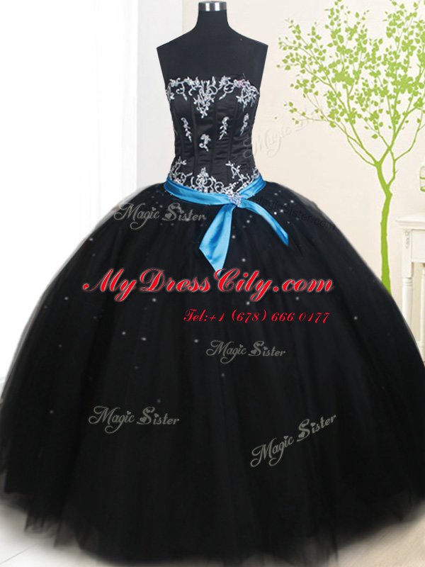 Trendy Strapless Sleeveless Tulle 15th Birthday Dress Beading and Belt Lace Up