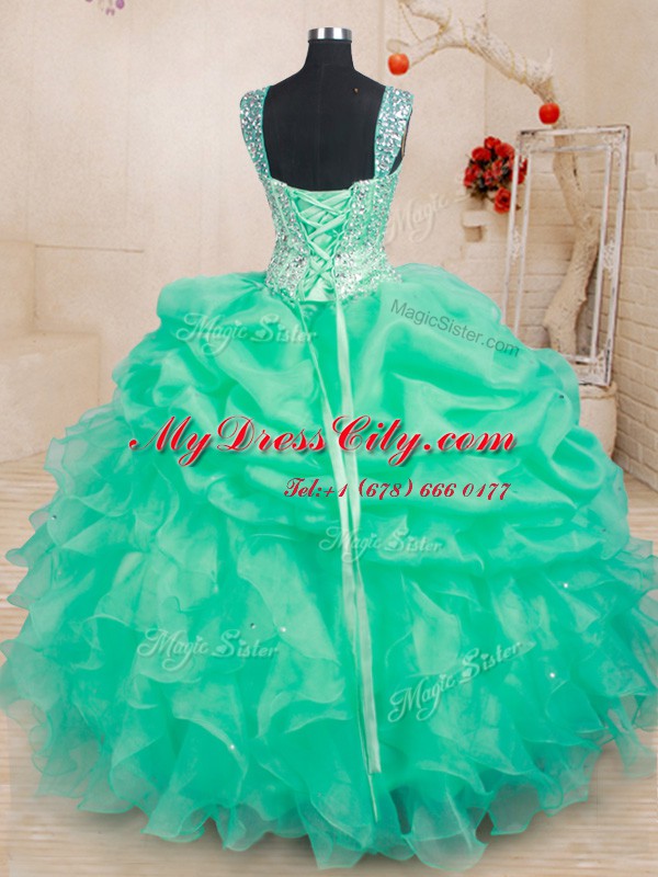 Straps Sleeveless Lace Up Floor Length Beading and Ruffles and Pick Ups Quince Ball Gowns