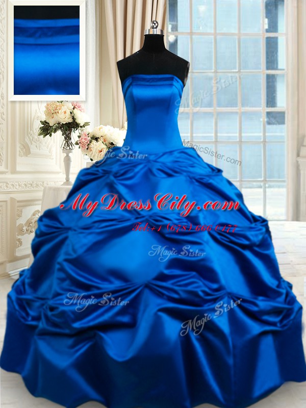 Colorful Pick Ups Floor Length Royal Blue Quinceanera Dresses Strapless Sleeveless Lace Up