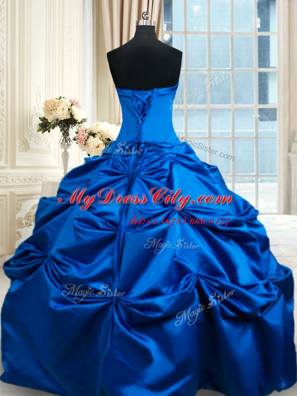 Colorful Pick Ups Floor Length Royal Blue Quinceanera Dresses Strapless Sleeveless Lace Up