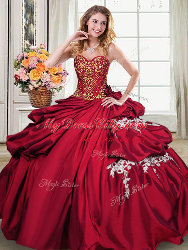 Taffeta Sleeveless Floor Length Quinceanera Gown and Beading and Appliques and Pick Ups