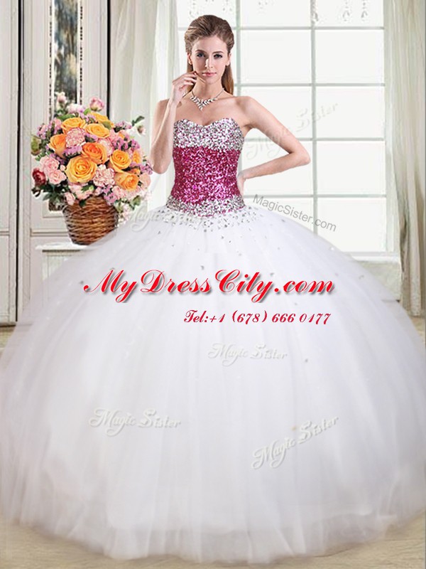 Ideal Beading Sweet 16 Dresses White Lace Up Sleeveless Floor Length