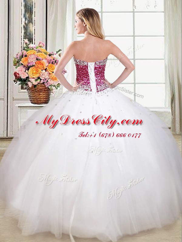 Ideal Beading Sweet 16 Dresses White Lace Up Sleeveless Floor Length