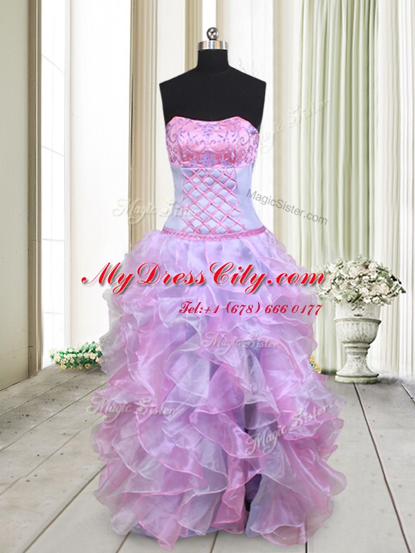 Strapless Sleeveless Lace Up Evening Dress Multi-color Organza
