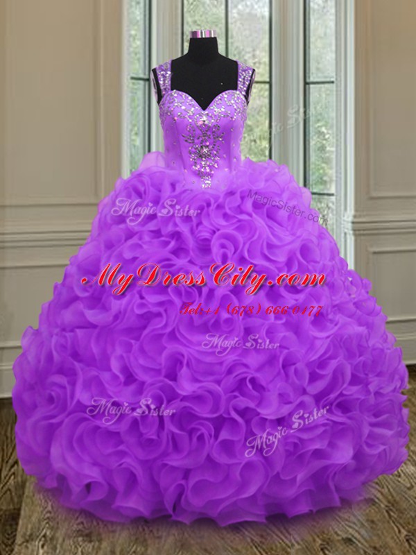 Designer Straps Floor Length Ball Gowns Sleeveless Purple 15th Birthday Dress Zipper