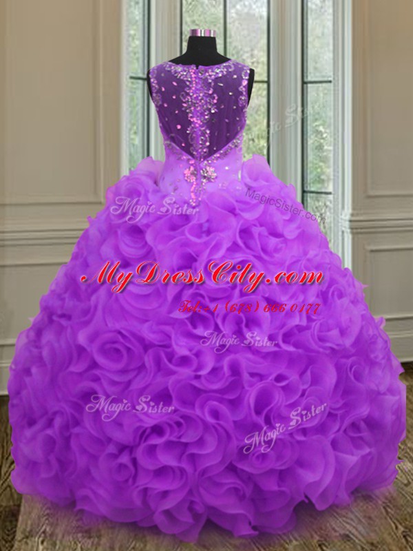 Designer Straps Floor Length Ball Gowns Sleeveless Purple 15th Birthday Dress Zipper