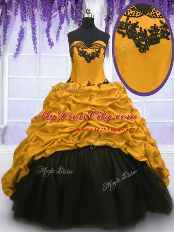Pick Ups Ball Gowns Sleeveless Gold 15 Quinceanera Dress Sweep Train Lace Up