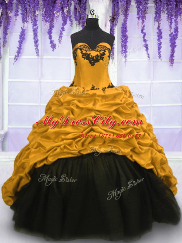 Pick Ups Ball Gowns Sleeveless Gold 15 Quinceanera Dress Sweep Train Lace Up