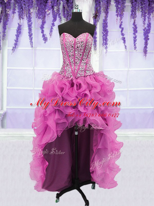 Comfortable Four Piece Sleeveless Lace Up Floor Length Ruffles and Sequins Ball Gown Prom Dress