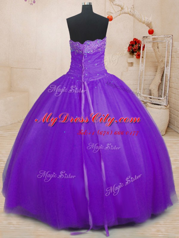 Purple Quinceanera Dresses Military Ball and Sweet 16 and Quinceanera and For with Beading Strapless Sleeveless Lace Up