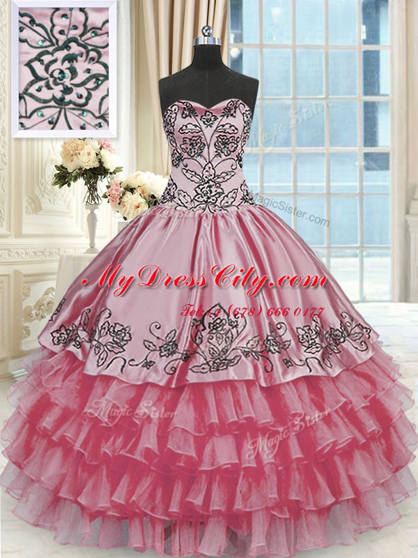 Great Organza and Taffeta Sleeveless Floor Length 15th Birthday Dress and Beading and Embroidery and Ruffled Layers