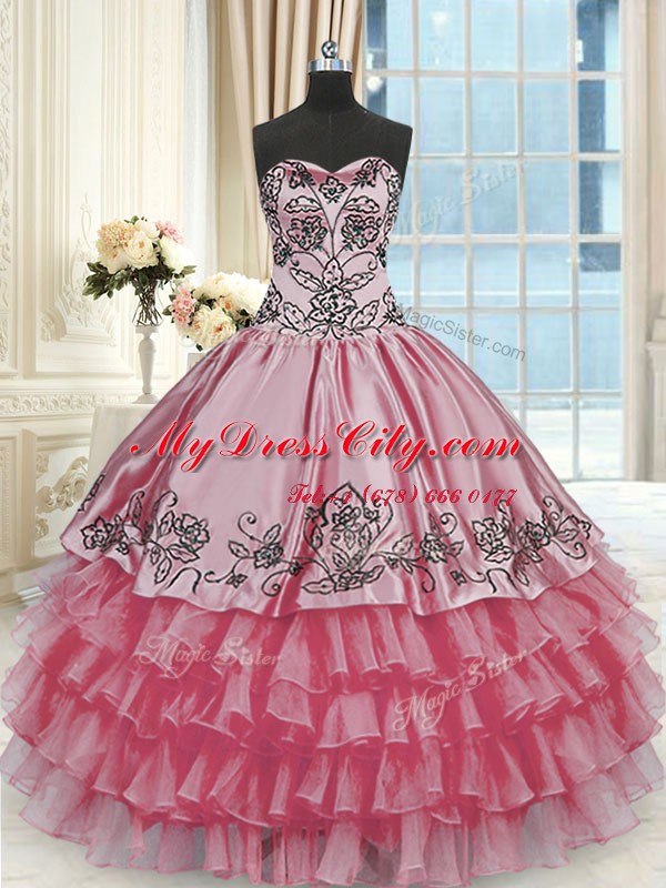 Great Organza and Taffeta Sleeveless Floor Length 15th Birthday Dress and Beading and Embroidery and Ruffled Layers