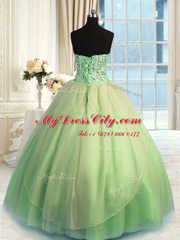 Yellow Green Quinceanera Dresses Military Ball and Sweet 16 and Quinceanera and For with Beading and Ruching Sweetheart Sleeveless Lace Up