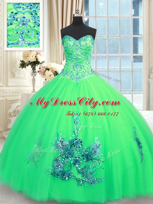 Hot Sale Sleeveless Beading and Appliques and Embroidery Lace Up Sweet 16 Quinceanera Dress