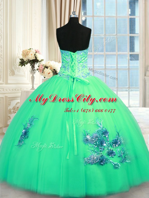 Hot Sale Sleeveless Beading and Appliques and Embroidery Lace Up Sweet 16 Quinceanera Dress