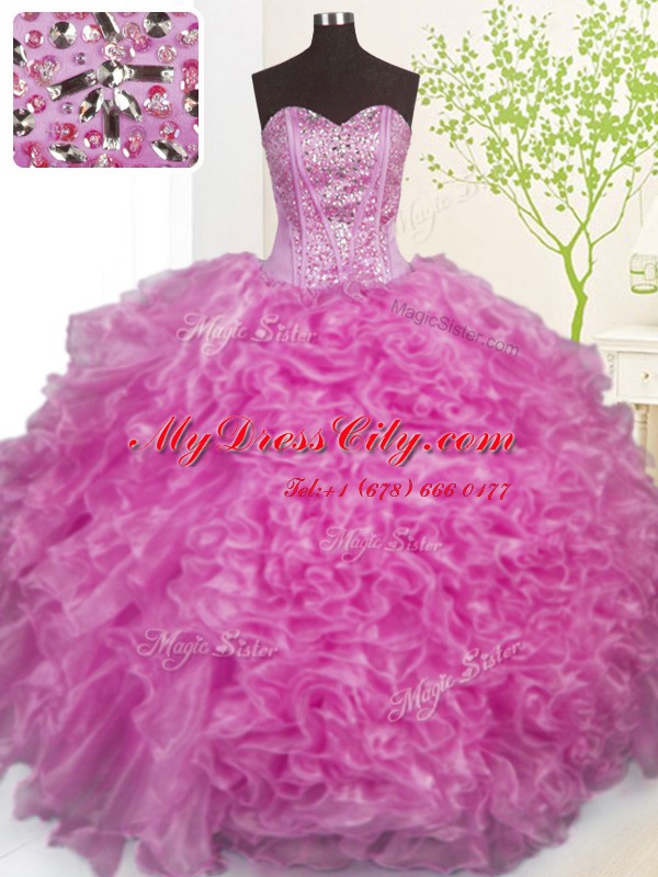 Lilac Lace Up Sweetheart Beading and Ruffles and Pick Ups 15th Birthday Dress Organza Sleeveless