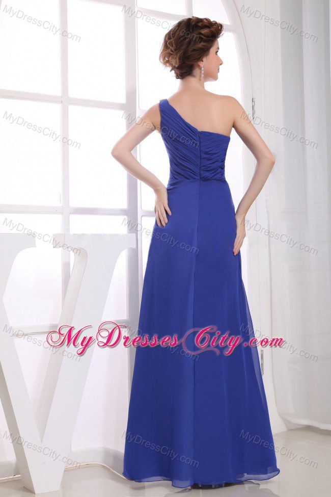 Beading Decorate High Slit One Shoulder Blue Prom Dresses