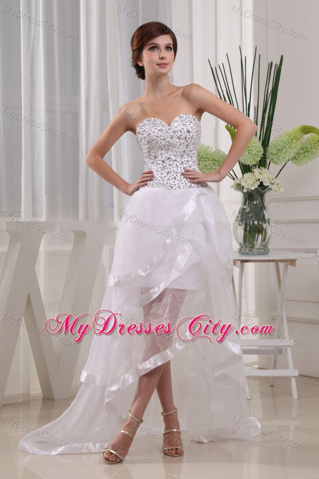 White Sweetheart High-low Prom Gown Beading Decorate
