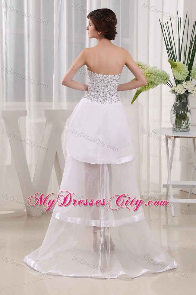 White Sweetheart High-low Prom Gown Beading Decorate