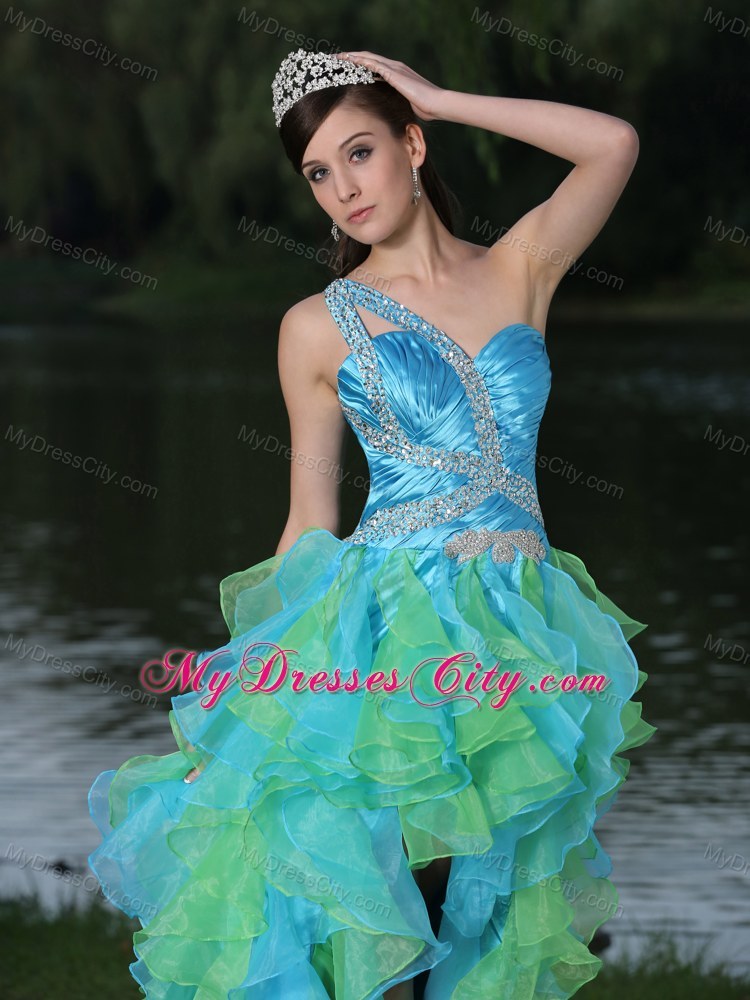 High-low Multi-color Prom Dress for Parties with Ruffles