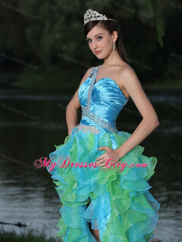 High-low Multi-color Prom Dress for Parties with Ruffles