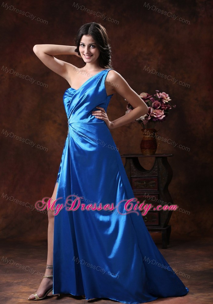 Attractive Sky Blue High Slit Prom Dress with Criss Cross Back