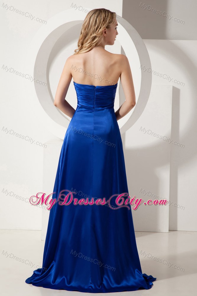 Royal Blue Brush Train Strapless Prom Dress in Elastic Wove Satin