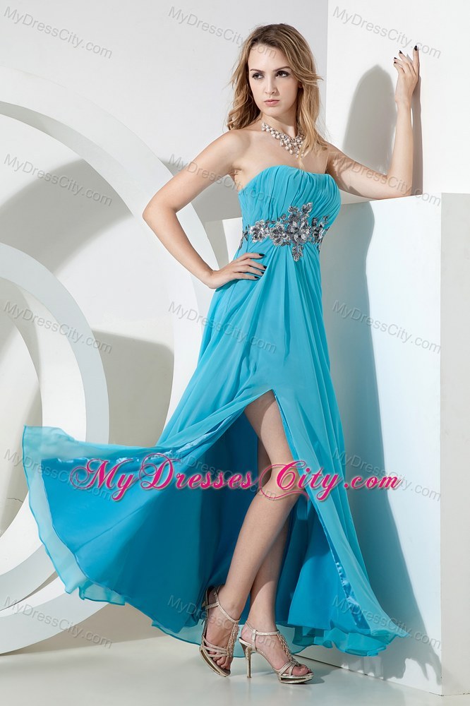 Aqua Empire Floor-length Chiffon Strapless Sequined Prom Dress