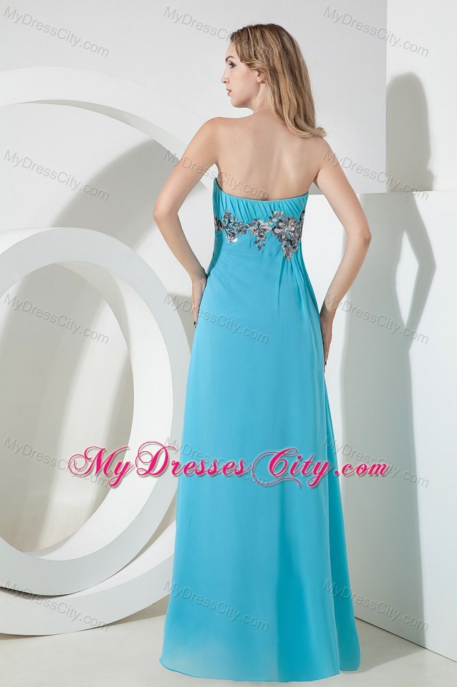 Aqua Empire Floor-length Chiffon Strapless Sequined Prom Dress