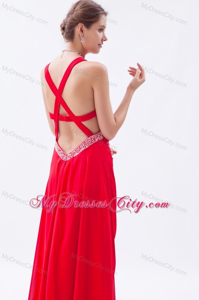 Beautiful Red Empire Chiffon Prom Maxi Dress with Straps