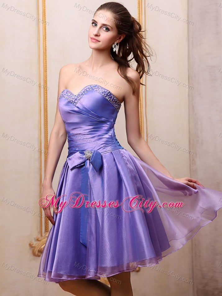 Bowknot Beaded Purple Lace Back Prom Homecoming Dress For Party