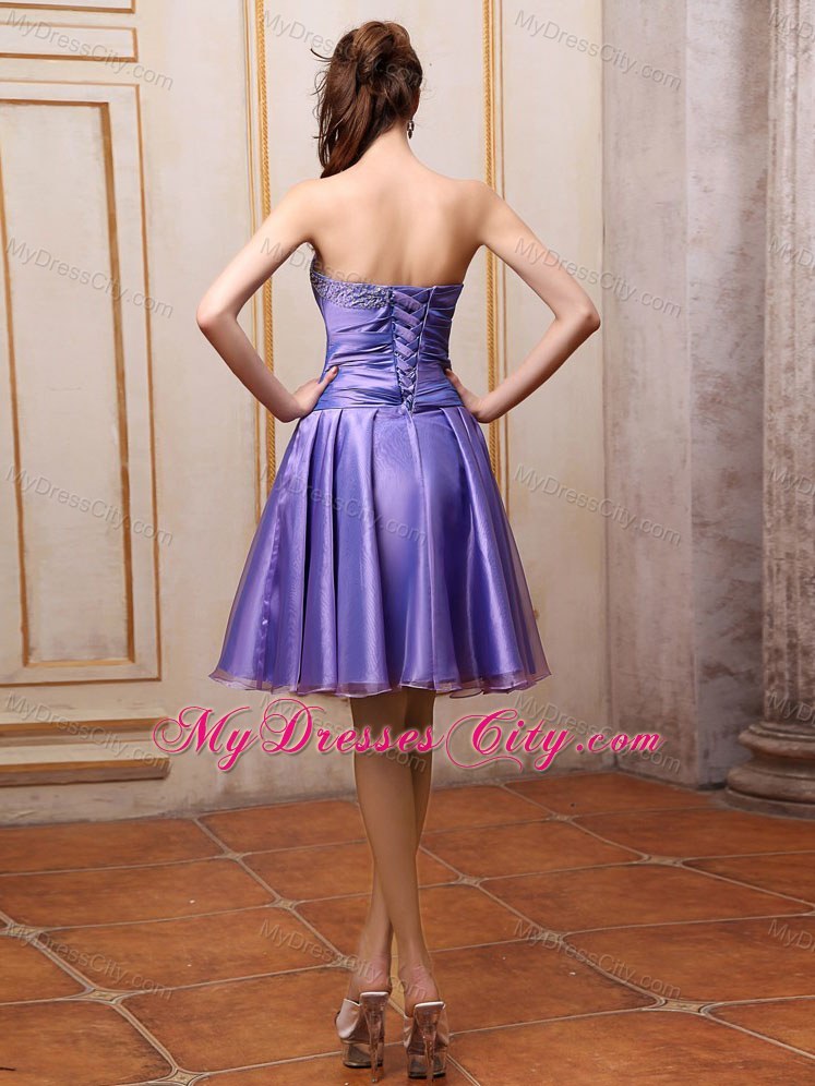 Bowknot Beaded Purple Lace Back Prom Homecoming Dress For Party