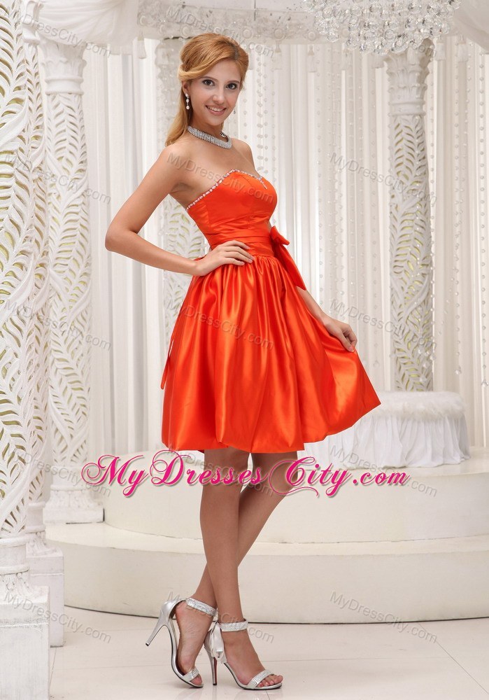 Orange Red Homecoming Dresses 2013 Taffeta Beaded with Bowknot