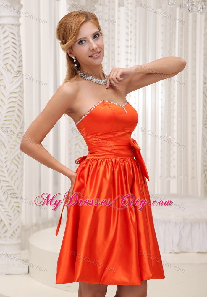 Orange Red Homecoming Dresses 2013 Taffeta Beaded with Bowknot