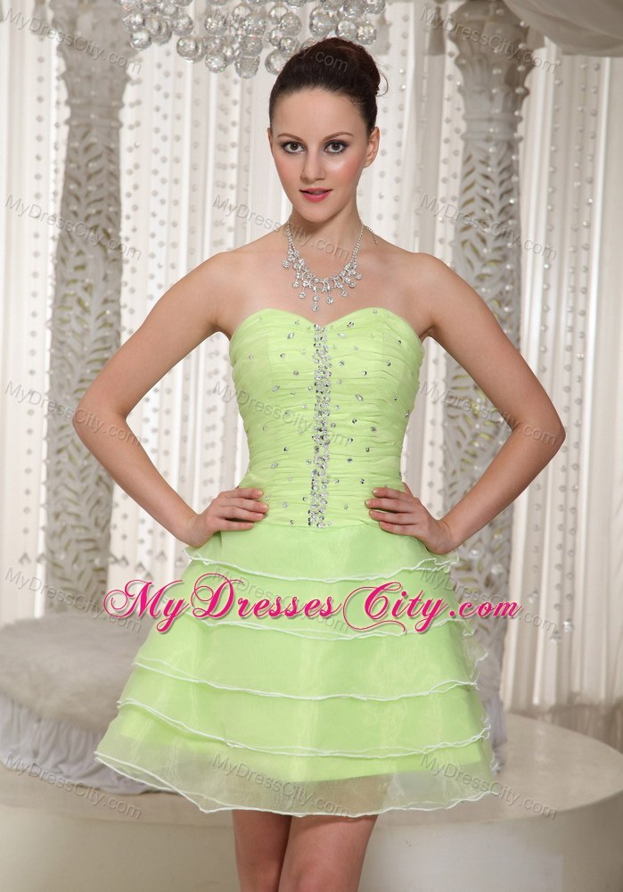Yellow Green Layered Corset Back Prom Homecoming Dress Beading