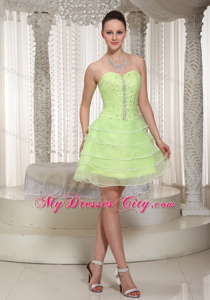 Yellow Green Layered Corset Back Prom Homecoming Dress Beading