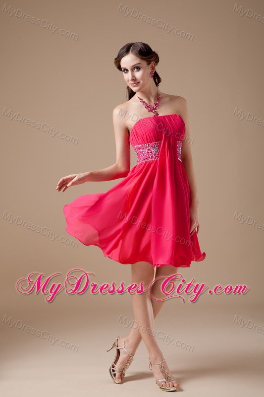 Chiffon Beading Red Short Homecoming Dress with the Back Out
