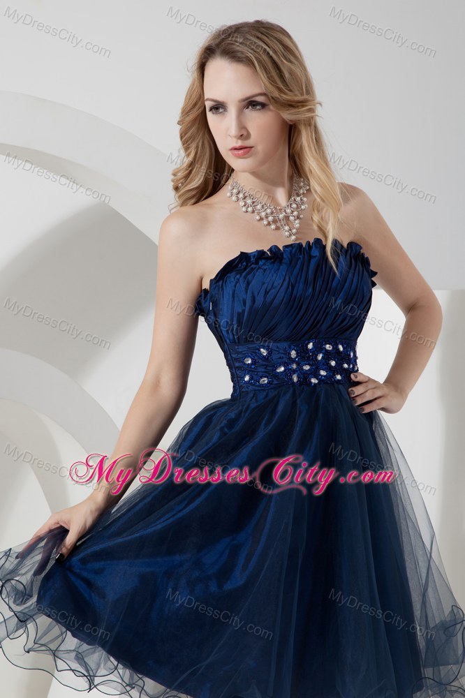 Layers Organza Beading Prom Homecoming Dress Navy Blue Ruched