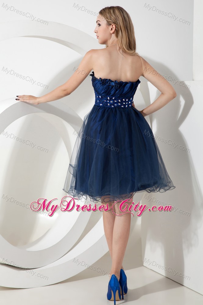 Layers Organza Beading Prom Homecoming Dress Navy Blue Ruched