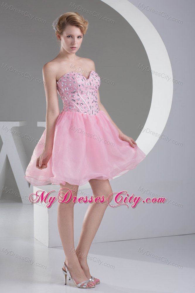 Beading Light Pink Princess Short Organza Prom Homecoming Dress