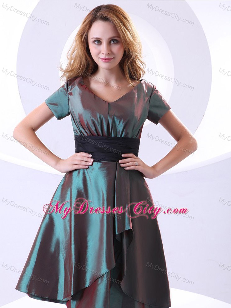 Clasp Handle Short Sleeves Dresses For Bridesmaid with Ribbon