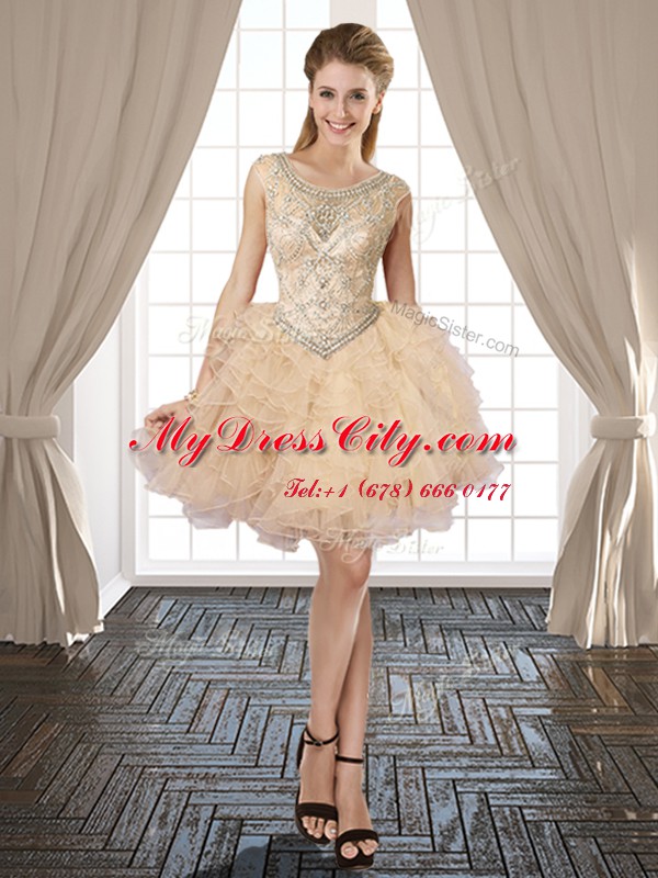 Custom Made Three Piece Champagne Scoop Neckline Beading and Ruffles Quinceanera Dress Sleeveless Lace Up