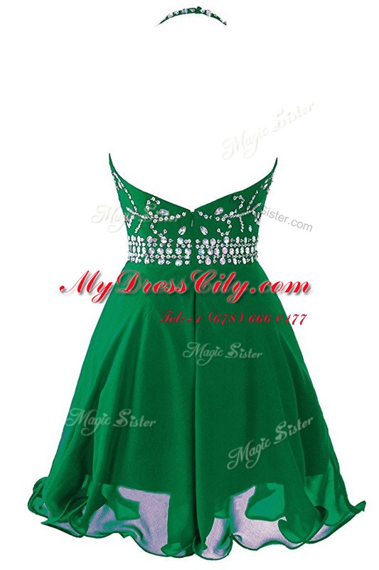 Scoop Sleeveless Organza Mini Length Zipper in Green with Beading and Belt