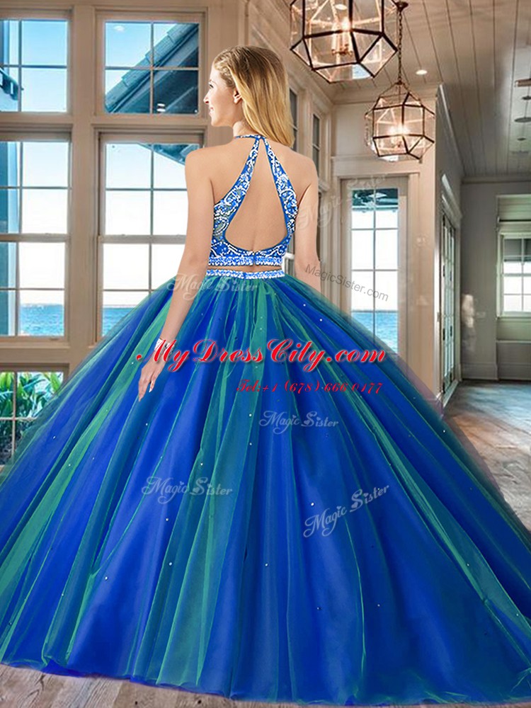 Customized Scoop Red Sleeveless Beading Backless Quince Ball Gowns
