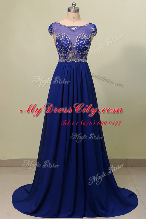 Scoop With Train Zipper Blue for Prom and Party with Beading and Appliques