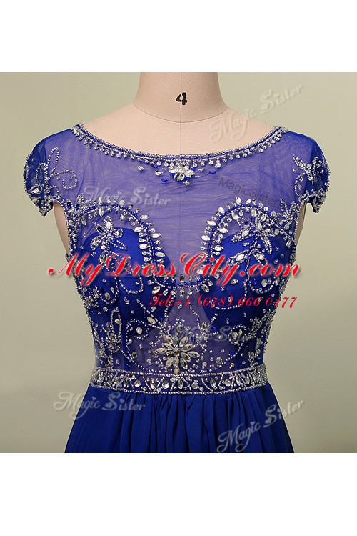 Scoop With Train Zipper Blue for Prom and Party with Beading and Appliques